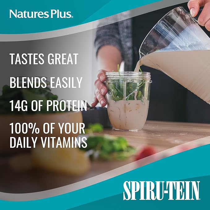 Natures Plus Simply Natural SPIRU-TEIN Shake - Unsweetened Chocolate - 0.82 lb Protein Powder- Meal Replacement - Natural Energy - Supports Diabetic Lifestyle - Vegetarian, 16 Servings