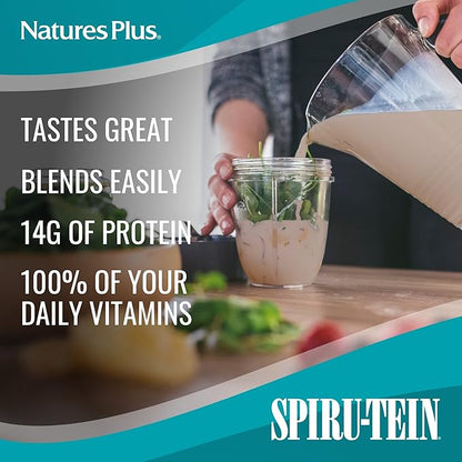 Natures Plus Simply Natural SPIRU-TEIN Shake - Unsweetened Chocolate - 0.82 lb Protein Powder- Meal Replacement - Natural Energy - Supports Diabetic Lifestyle - Vegetarian, 16 Servings