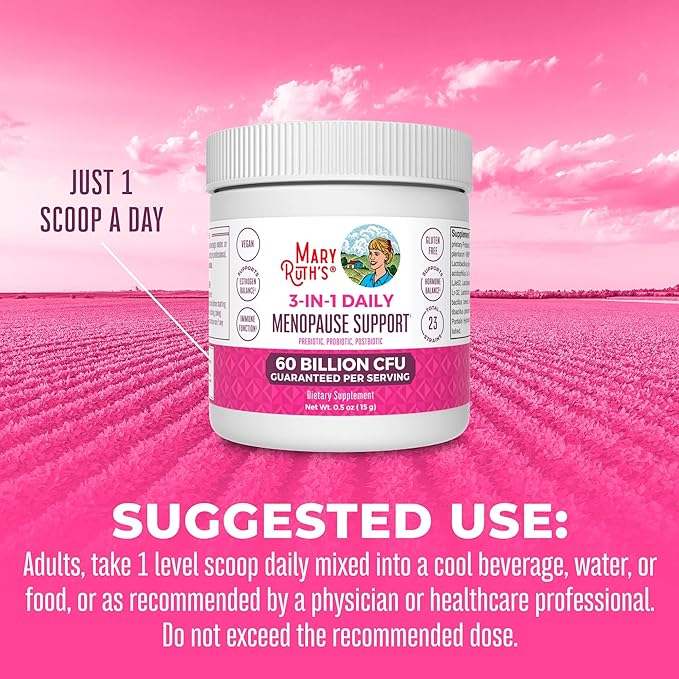 MaryRuth Organics 3-in-1 Menopause Probiotics for Women | Clinically Tested | Menopause Supplement for Women | Hormonal Support & Estrogen Supplement for Women| 60 Billion CFU | Allergen Free | 0.5 oz