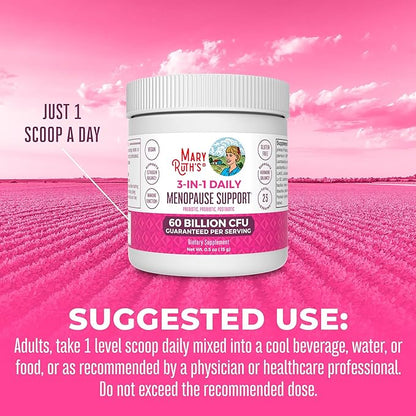 MaryRuth Organics 3-in-1 Menopause Probiotics for Women | Clinically Tested | Menopause Supplement for Women | Hormonal Support & Estrogen Supplement for Women| 60 Billion CFU | Allergen Free | 0.5 oz