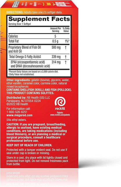 Megared Omega-3 Fish Oil + High Absorption Krill Oil 500mg Softgels, MegaRed Advanced 4in1 (80 count in a bottle) Concentrated Omega-3 Fish & Krill Oil Supplement