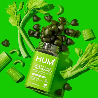 HUM Celery Juice Fiber Gummies The First Prebiotic Celery Juice Gummy, Supports Detoxification and A Daily Green Boost with Celery Juice, Chlorophyll, and Prebiotic Fiber (60-Count)