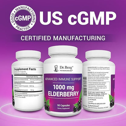 Dr. Berg Black Elderberry Capsules (Advanced Immune Support*) with 15,000 IU Vitamin D, 60 mg of Zinc, & 90 mg of Camu Camu - (4-in-1) Sambucus Elderberry Immune Support Supplement - 90 Capsules