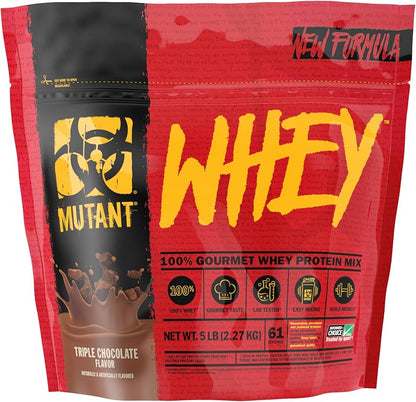 Mutant Whey – 100% Whey Protein Powder Shake, Gourmet Taste, 22g of Protein, Fast Absorbing, Easy Digesting, 5lbs - Triple Chocolate