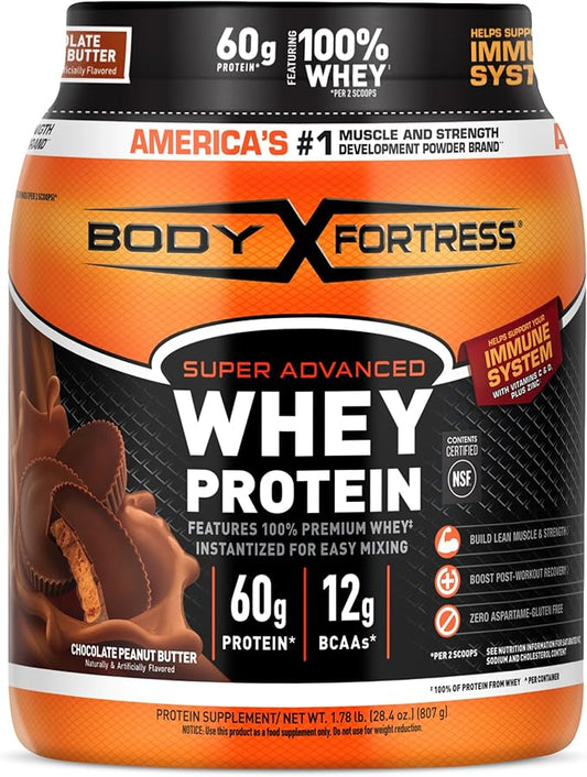 Body Fortress 100% Whey, Premium Protein Powder, Chocolate Peanut Butter, 1.78lbs (Packaging May Vary)