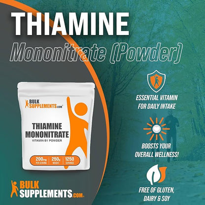 BulkSupplements.com Thiamine Mononitrate Powder - Vitamin B1 Powder, Thiamine B1 Supplement - B1 Vitamins, Gluten Free, 125mg per Serving, 250g (8.8 oz) (Pack of 1)