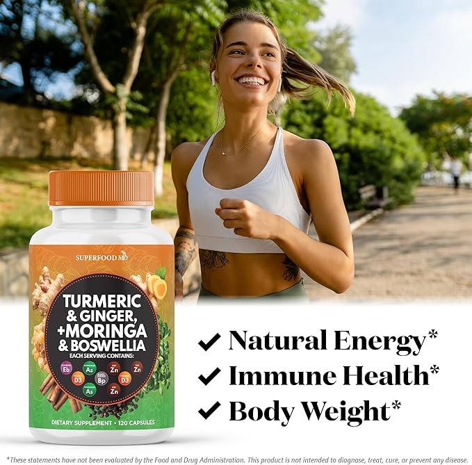 Turmeric Moringa Supplement | Ginger, Boswellia, Saffron, Holy Basil- Joint Support Supplement for Women and Men with Ceylon Cinnamon, Quercetin, Tart Cherry- 240 Count