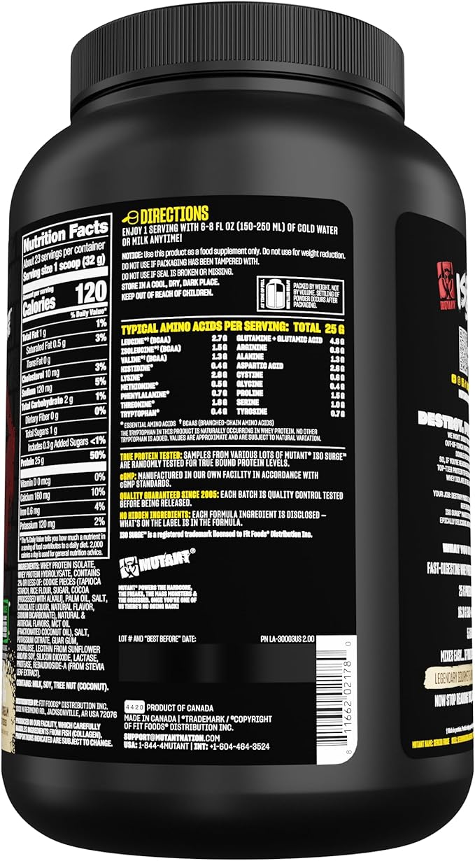 Mutant ISO Surge Whey Protein Isolate Powder Acts Fast to Help Recover, Build Muscle, Bulk and Strength, 1.6 lb (Cookies & Cream)