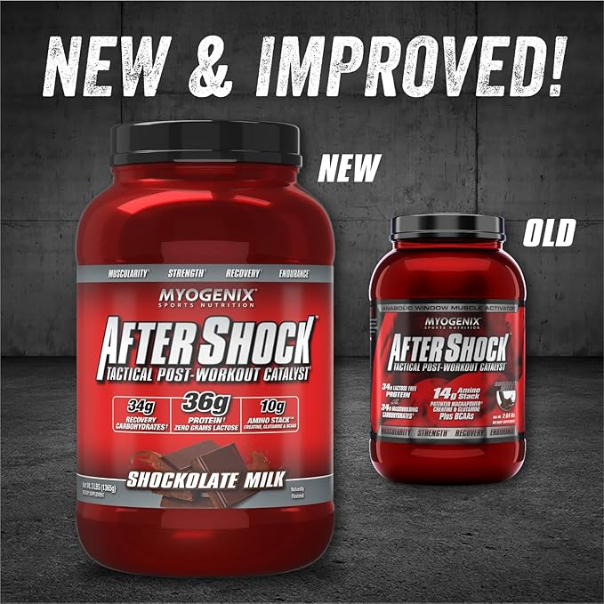 Myogenix Aftershock Post Workout, Unlimited Muscle Growth | Anabolic Whey Protein | Mass Building Carbohydrates | Amino Stack Creatine and Glutamine Plus BCAAs | Shockolate Milk - 2.64 LBS