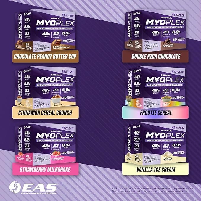 Original Myoplex Maximum Muscle Builder | Meal Replacement Protein Drink Mix | Quality Protein Blend | 42g Protein | 20 Individual Packets (Vanilla Ice Cream)