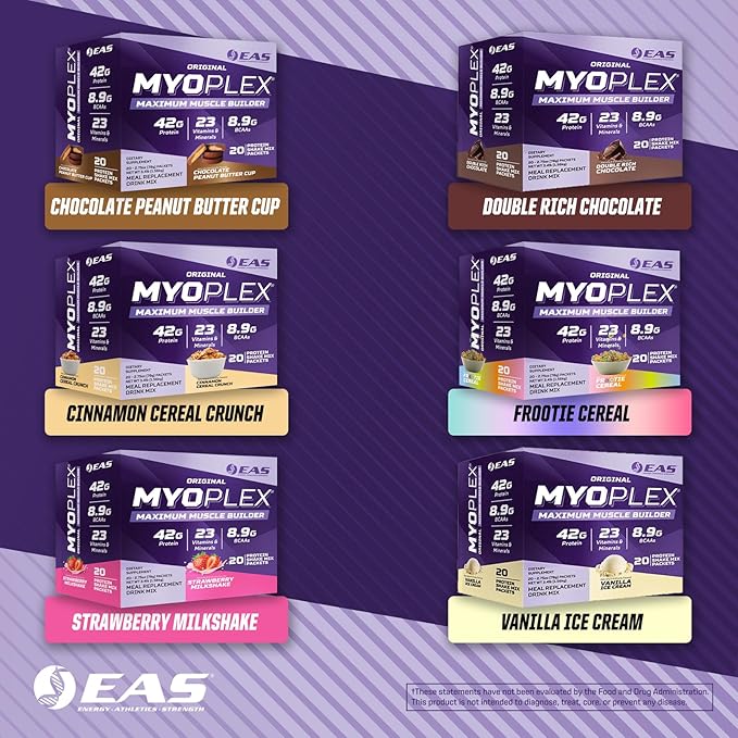 Original Myoplex Maximum Muscle Builder | Meal Replacement Protein Drink Mix | Quality Protein Blend | 42g Protein | 20 Individual Packets (Strawberry Milkshake)