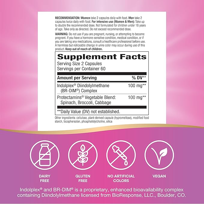 Nature's Way DIM-Plus, DIM Supplement, Supports Balanced Estrogen Metabolism*, Supports Estrogen Hormone Balance*, Diindolylmethane, 120 Vegan Capsules (Packaging May Vary)
