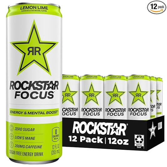 Rockstar Focus, Lemon Lime, 12 Fl Oz Cans (Pack of 12)