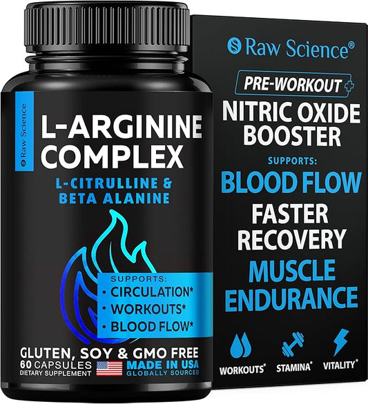 L Arginine L Citrulline Supplement, Nitric Oxide Supplements for Men: L-Arginine L-Citrulline Complex, Booster Mens Performance Supplements, Nitric Oxide Flow Blood Pressure & Vascularity, 60 Capsules