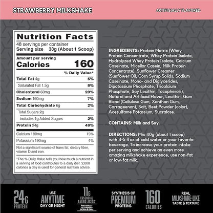 BSN SYNTHA-6 EDGE Protein Powder, with Hydrolyzed Whey, Micellar Casein, Milk Protein Isolate, Low Sugar, 24g Protein, Strawberry Milkshake, 48 Servings