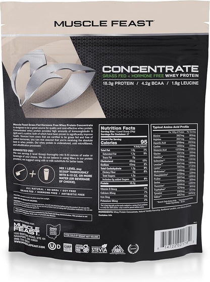 Muscle Feast Grass-Fed Whey Protein Concentrate Powder, All Natural Hormone Free Pasture Raised, Vanilla, 2lb