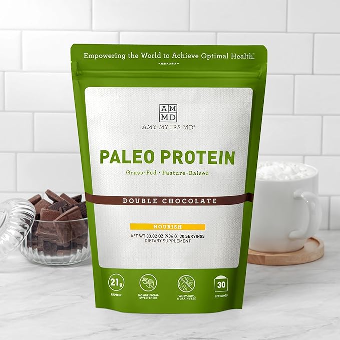 Amy Myers MD Pure Paleo Protein Powder - Clean Grass Fed Pasture Raised Protein - Hormone Free, Non-GMO, Gluten & Dairy Free - Perfect for Keto and Paleo - Double Chocolate- 33.02 oz (936 g)