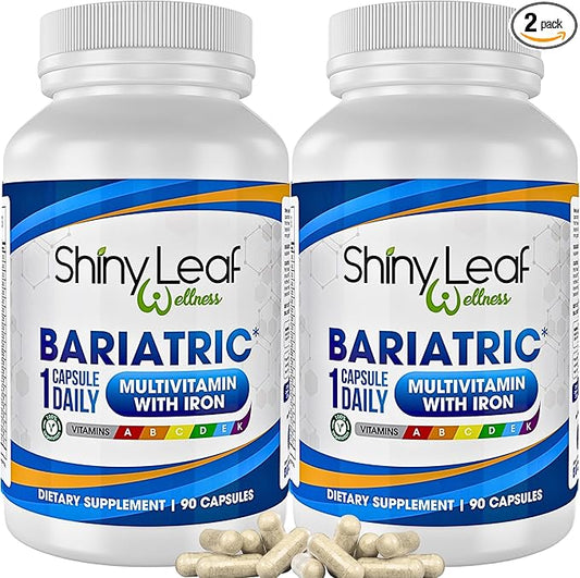 Shiny Leaf Bariatric Multivitamin with Iron - 45mg Iron, 180 Capsules, Post WLS Support, for Gastric Sleeve, Bypass and Mini Bypass, High Potency Daily Vitamins, for Women and Men,6 Months Supply