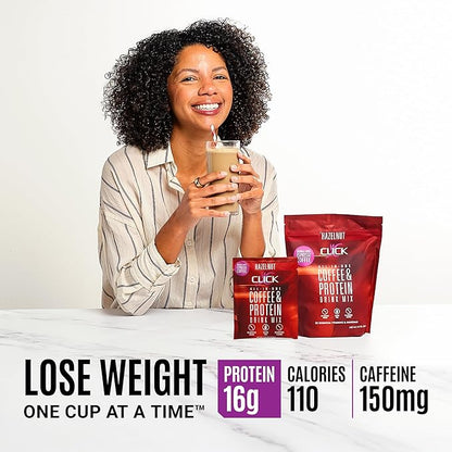 Click Coffee Protein Powder | Double Shot Espresso | 16g Protein | 23 Essential Vitamins | Low Calorie Meal Replacement | 150mg Caffeine | Gluten Free | No Artificial Flavors or Colors | Hazelnut