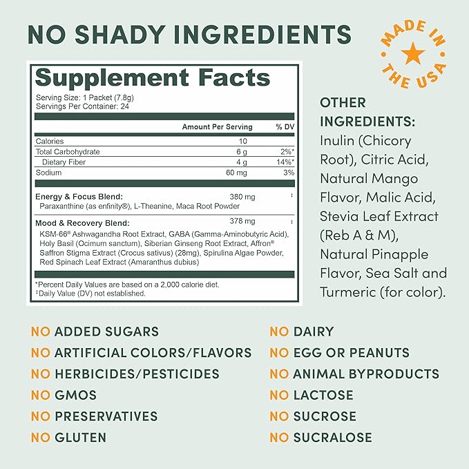 MTE Healthy Energy Drink Powder for Focus & Productivity | No Sucralose | No Caffeine | Nootropic Energy | Adaptogenic