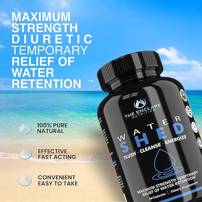 THE ENCLARE NUTRITION Water Pills Diuretic Water Retention, Liver Detox, Kidney Cleanse, Weight, Swelling, Edema, Bloating Relief, Fluid Balance Watershed Max Strength (1)