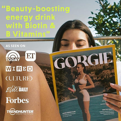 GORGIE Bestsellers Variety, Sugar-Free Natural Energy Drink Sparkling, Healthy Energy Drinks - Green Tea, Biotin, B Vitamins -150mg Caffeine, Vegan, & Low Calorie (Pack of 12)