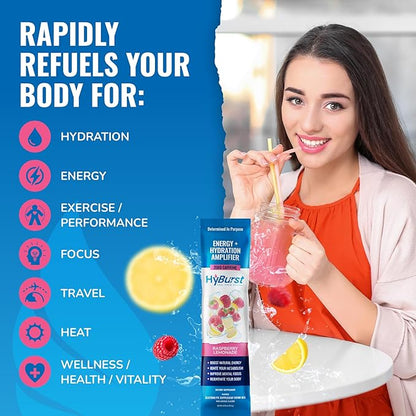 Energy + Hydration Amplifier - Multivitamin Electrolyte Powder Packets with Vitamins D3 K2 & B6 B12 | L-Theanine, Cane Sugar, Caffeine Free Energy Drink Powder | Raspberry Lemonade, 15 Pack