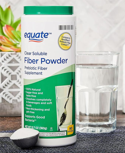 Equate Clear Soluble Prebiotic Fiber Powder, 12.7 oz (Pack of 2) - 100% Natural Soluble Fiber Supplement, Gluten-Free, Sugar-Free, Equate Fiber Powder for Digestive Health