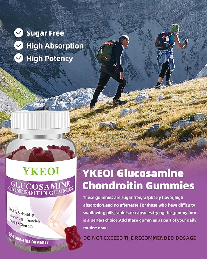 Sugar Free Glucosamine Chondroitin Gummies with MSM &Calcium,Joint Support Gummies for Men and Women,Cartilage & Immune Support Supplement,Mobility, Comfort, Flexibility Support- (1 Pack)