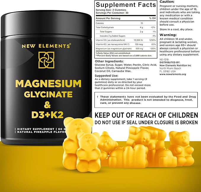 Calm Magnesium Glycinate Gummies 500mg with Vitamin D3 10000 IU and Vitamin K2 100mg - Magnesium Glycinate Supplement For Adults - Healthy Relaxation, Vegan, Non-GMO, Gluten-Free, Natural Grape Flavor