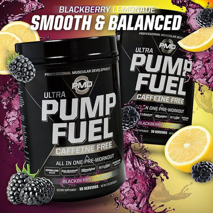 PMD Sports Ultra Pump Fuel Caffeine Free - Pre Workout Drink Mix - Energy, Strength, Endurance, Recovery Complex Carbohydrates and Amino Energy - BlackBerry Lemonade (30 Servings)