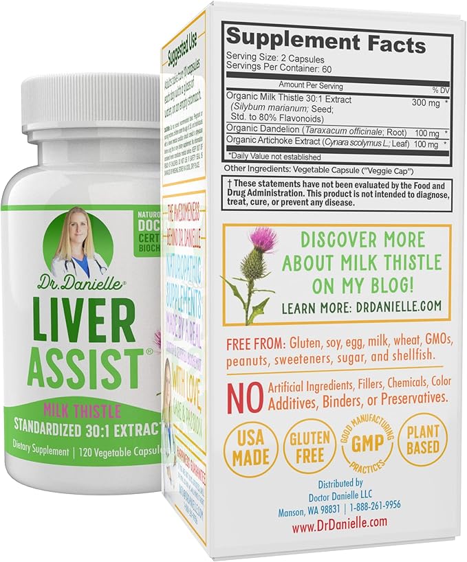 Best Liver Supplements with Milk Thistle - Organic Liver Cleanse Detox & Cleanse - Liver Support for Men and Women - Liver Detox Cleanse Repair - 120 Capsules by Dr. Danielle