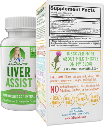 Best Liver Supplements with Milk Thistle - Organic Liver Cleanse Detox & Cleanse - Liver Support for Men and Women - Liver Detox Cleanse Repair - 120 Capsules by Dr. Danielle