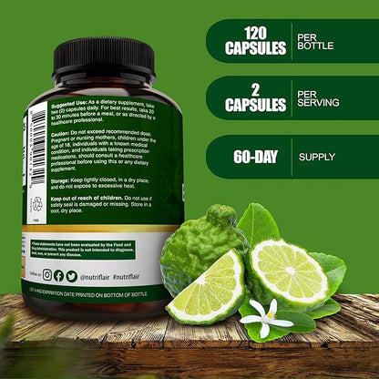 NutriFlair Organic Citrus Bergamot 1400mg, 120 Capsules - 25:1 Citrus Bergamia - Essential Oil and Citrus Bioflavonoids - Natural Heart Health Supplements for Women and Men - Non-GMO Pills