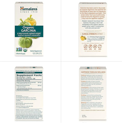 Himalaya Organic Garcinia Cambogia Herbal Supplement, Appetite Control, Lipid Metabolism, Weight Support, USDA Organic, Non-GMO, Vegan, 600 mg, 120 Plant-Based Caplets