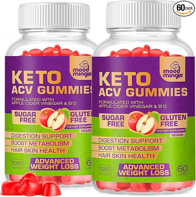 Keto ACV Gummies Gluten & Sugar-Free Apple Cider Vinegar Gummies for Advanced Weight Loss - Rapid Fat Burner Diet Supplement for Women Men - 60 Gummies (1000MG)