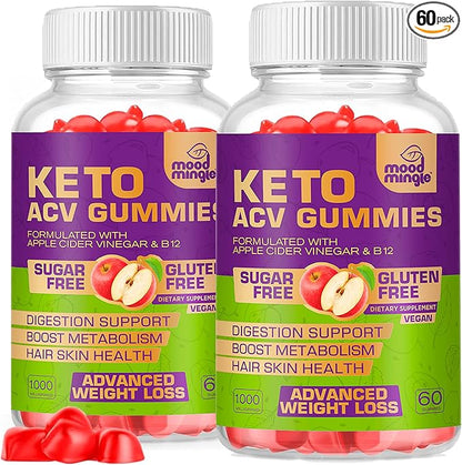 Keto ACV Gummies Gluten & Sugar-Free Apple Cider Vinegar Gummies for Advanced Weight Loss - Rapid Fat Burner Diet Supplement for Women Men - 60 Gummies (1000MG)
