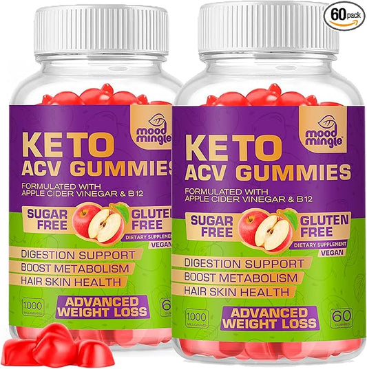 Keto ACV Gummies Gluten & Sugar-Free Apple Cider Vinegar Gummies for Advanced Weight Loss - Rapid Fat Burner Diet Supplement for Women Men - 60 Gummies (1000MG)