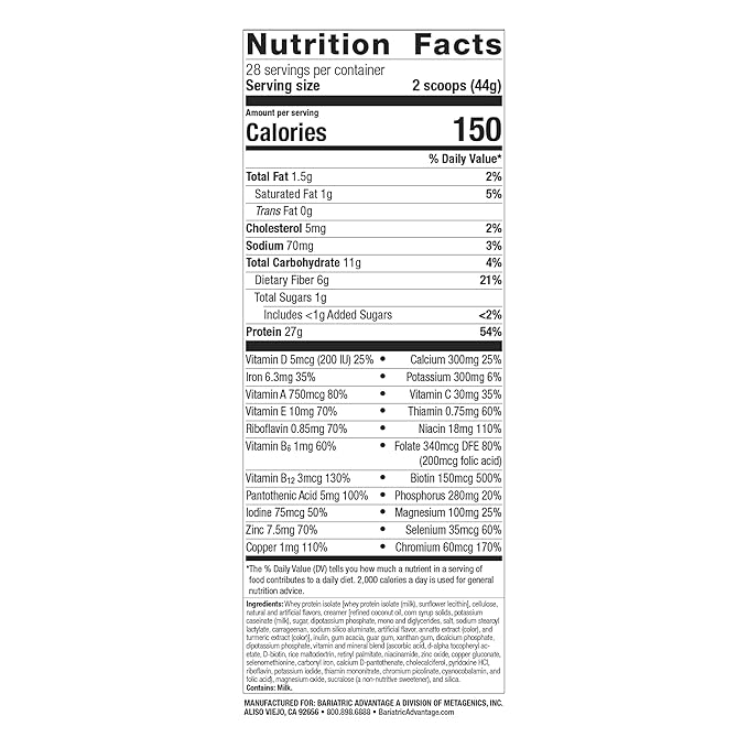 Bariatric Advantage High Protein Meal Replacement Drink Mix, Protein Powder Whey Isolate for Gastric Bypass and Sleeve Gastrectomy Patients, 27g Protein, Lactose Free - Iced Late - 28 Servings