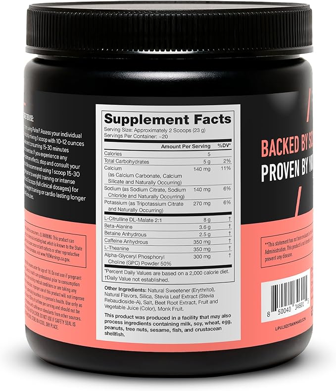 LEGION- All Natural Nitric Oxide Preworkout Drink to Boost Energy, Creatine Free, Naturally Sweetened, Beta Alanine, Citrulline, Alpha GPC (Strawberry Margarita)