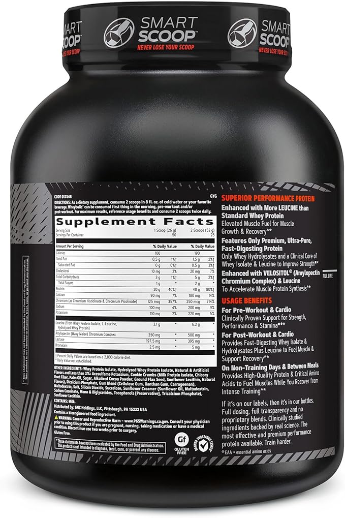 GNC AMP Wheybolic Whey Protein Powder Isolate with BCAA | Targeted Muscle Building and Workout Support Formula |Gluten Free | Cookies and Cream | 25 Servings