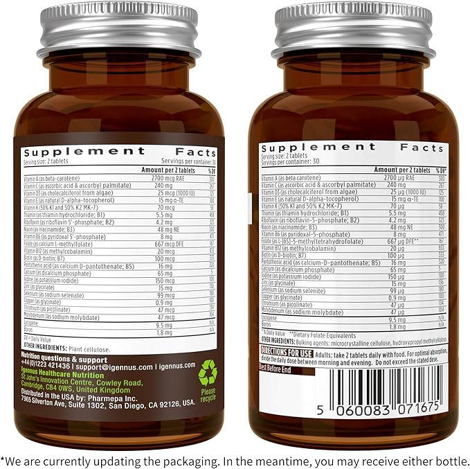 Methylated Men's Multivitamin, MTHFR Supplement with Active B-Vitamins, High Strength 2 a Day Multivitamin for Sustained Release, Added Lycopene, Clean Label, Non-GMO & Vegan 60 Tablets, by Igennus