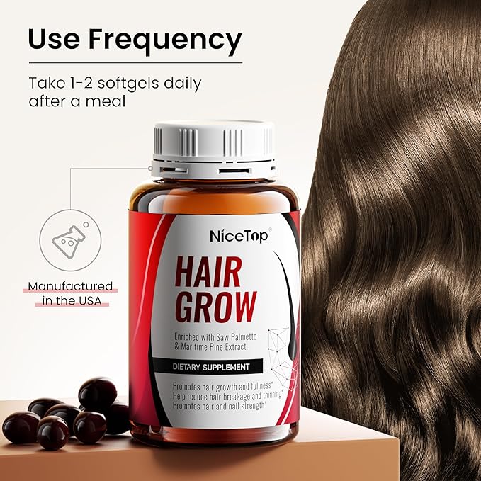 Hair Growth Supplement, Hair Care Support for Strength, Thickness Growth, with Biotin, Vitamin A, C, E, Zinc, 60 Capsules