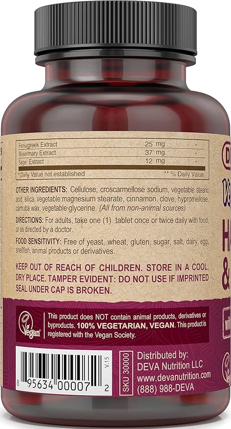 DEVA Vegan Hair, Nails & Skin Vitamins & Minerals with Biotin, Supplement, 90 Tablets