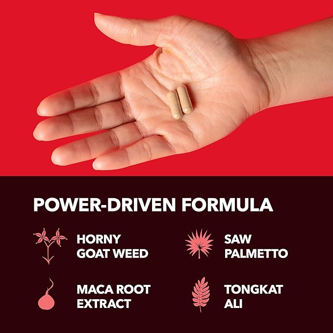 Horny Goat Weed for Men and Women - Extra Strength Performance Support with Maca Root Extract & Tongkat Ali & Muira Puama - Power, Performance and Energy Support - 1 Month Supply Herbal Supplement