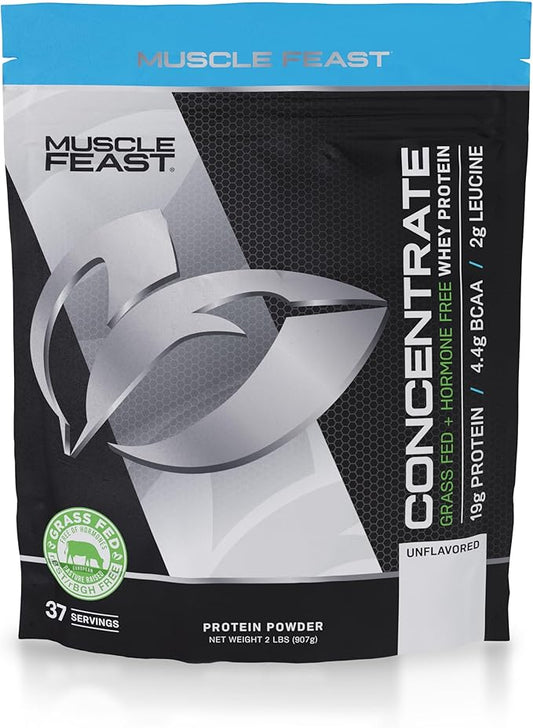 Muscle Feast Grass-Fed Whey Protein Concentrate Powder, All Natural Hormone Free Pasture Raised, Unflavored, 2lb