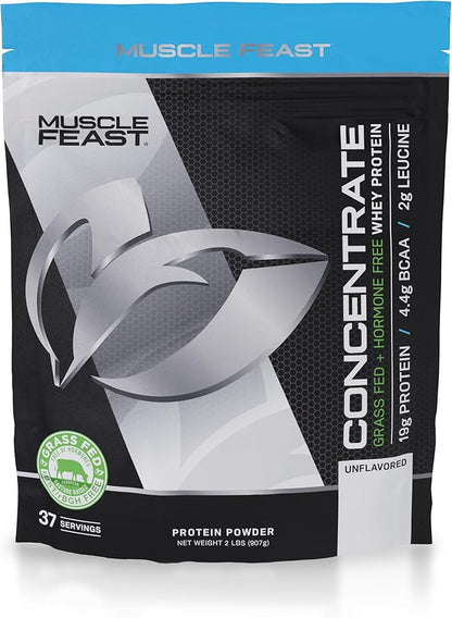 Muscle Feast Grass-Fed Whey Protein Concentrate Powder, All Natural Hormone Free Pasture Raised, Unflavored, 2lb