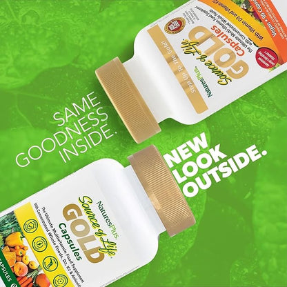 Natures Plus Source of Life Gold Multivitamin - 90 Vegetarian Capsules - with Vitamins D3, B12, K2 & More Than 120 Whole Foods - Blood, Bone & Immune Support - Gluten Free - 30 Servings