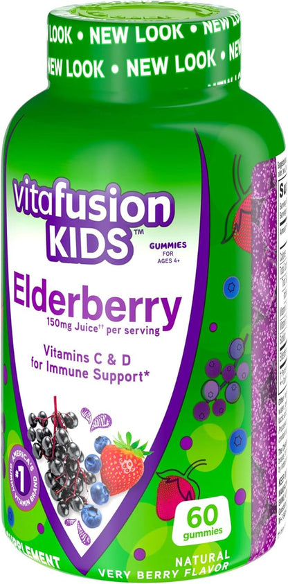 Vitafusion Kids Elderberry Gummy Vitamins, Delicious Immune Support Gummies for Kids, 60Ct