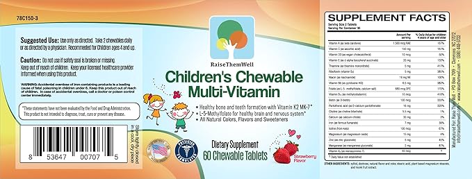 Great Tasting Chewable Kids Vitamins | Multivitamin for Kids with All-Natural Colors, Flavors, and Sweeteners | Includes Free Kids Vitamin PDF | Strawberry